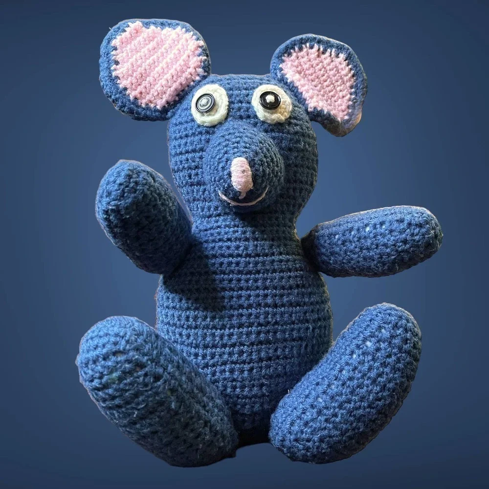 Handmade Crocheted Mouse Stuffed Animal Lovey - Blue